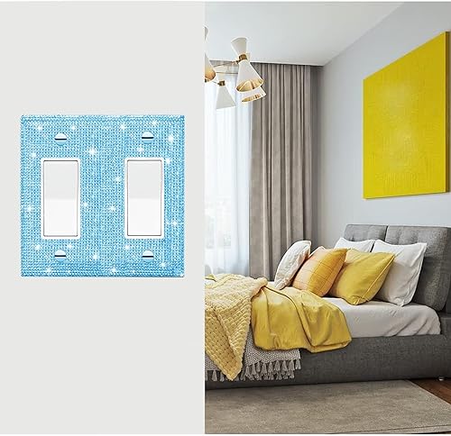 Miniatura 5 de Cubierta decorativa para interruptor de luz con diamantes de imitación azules brillantes, placa de pared, placa de pared con doble palanca, cubierta