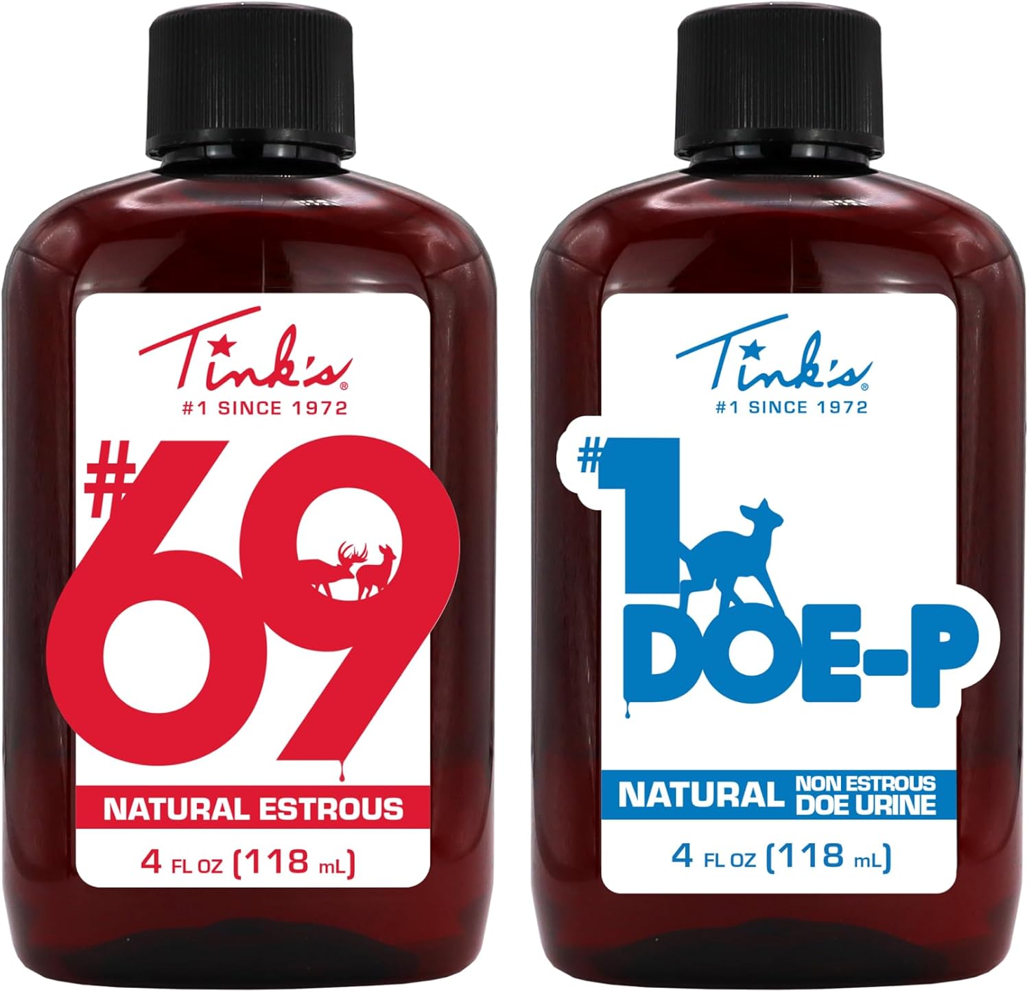 TINK'S #69 Doe-in-Rut Buck Lure & #1 Doe-P All Season Deer Lure 4 oz Combo Pack | 100% Natural Deer Urine | Hunting Accessories