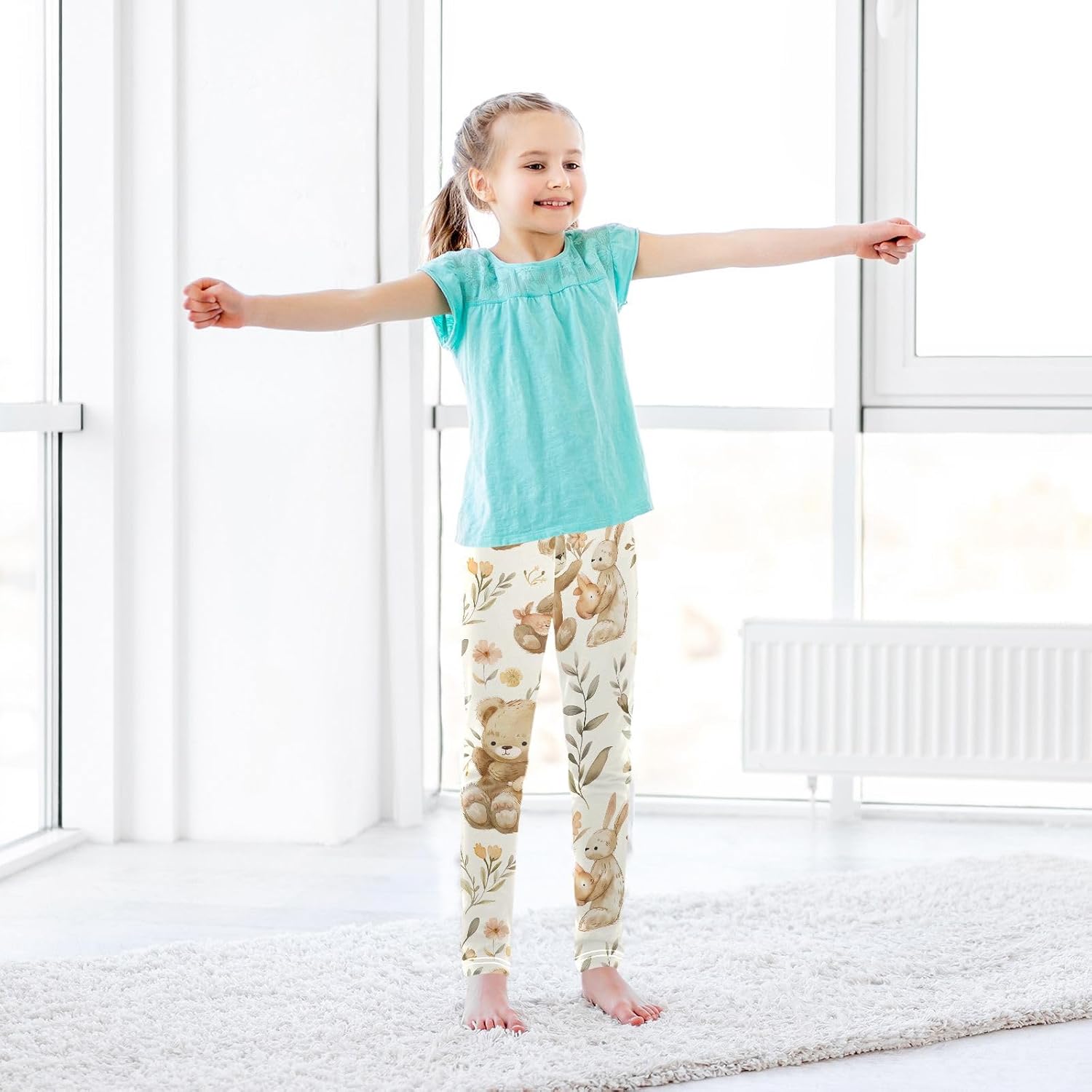 Stretch Leggings for Girls Cute Bear Rabbit