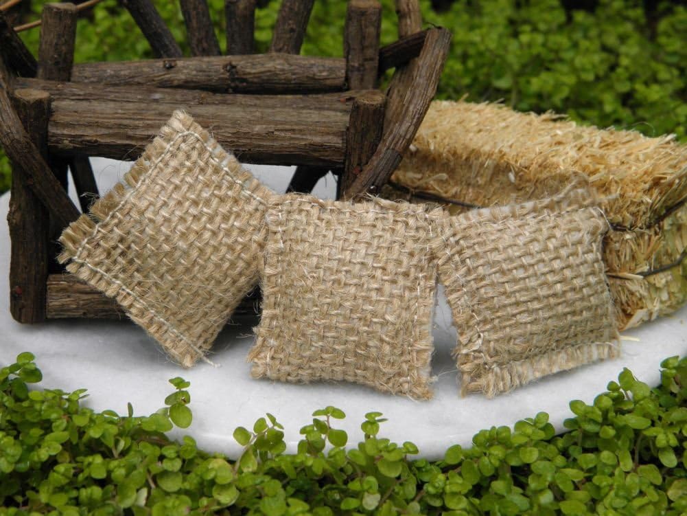 Miniature Dollhouse FAIRY GARDEN Farm Accessories Set of 3 Burlap Gunny Sacks