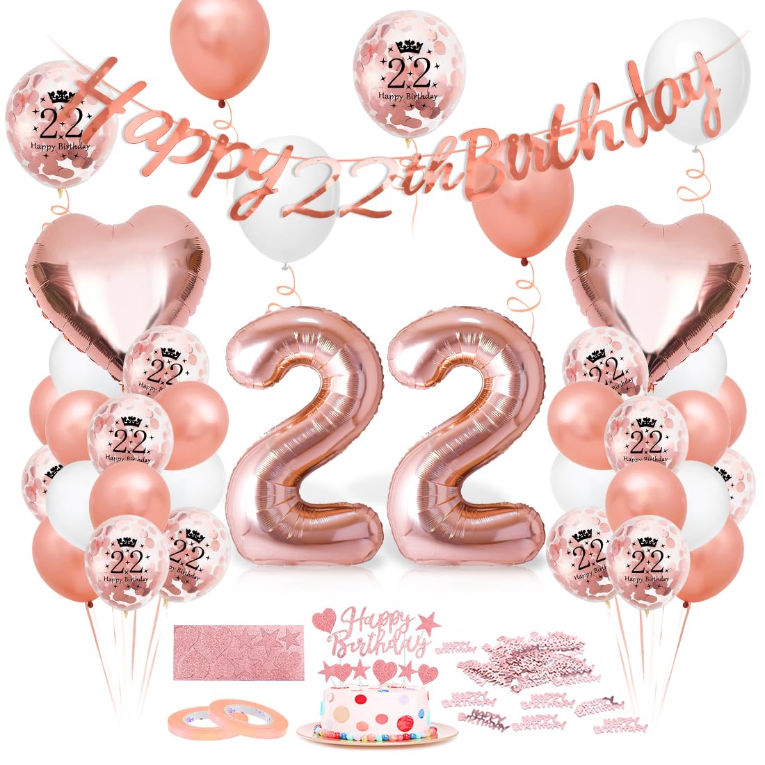 Luftballon 22. Geburtstag Roségold, Geburtstagsdeko 22 Jahr, Ballon 22. Geburtstag, Riesen Folienballon Zahl 22, Happy Birthday Folienballons 22er, Ballon 22er Deko zum Geburtstags Frauen