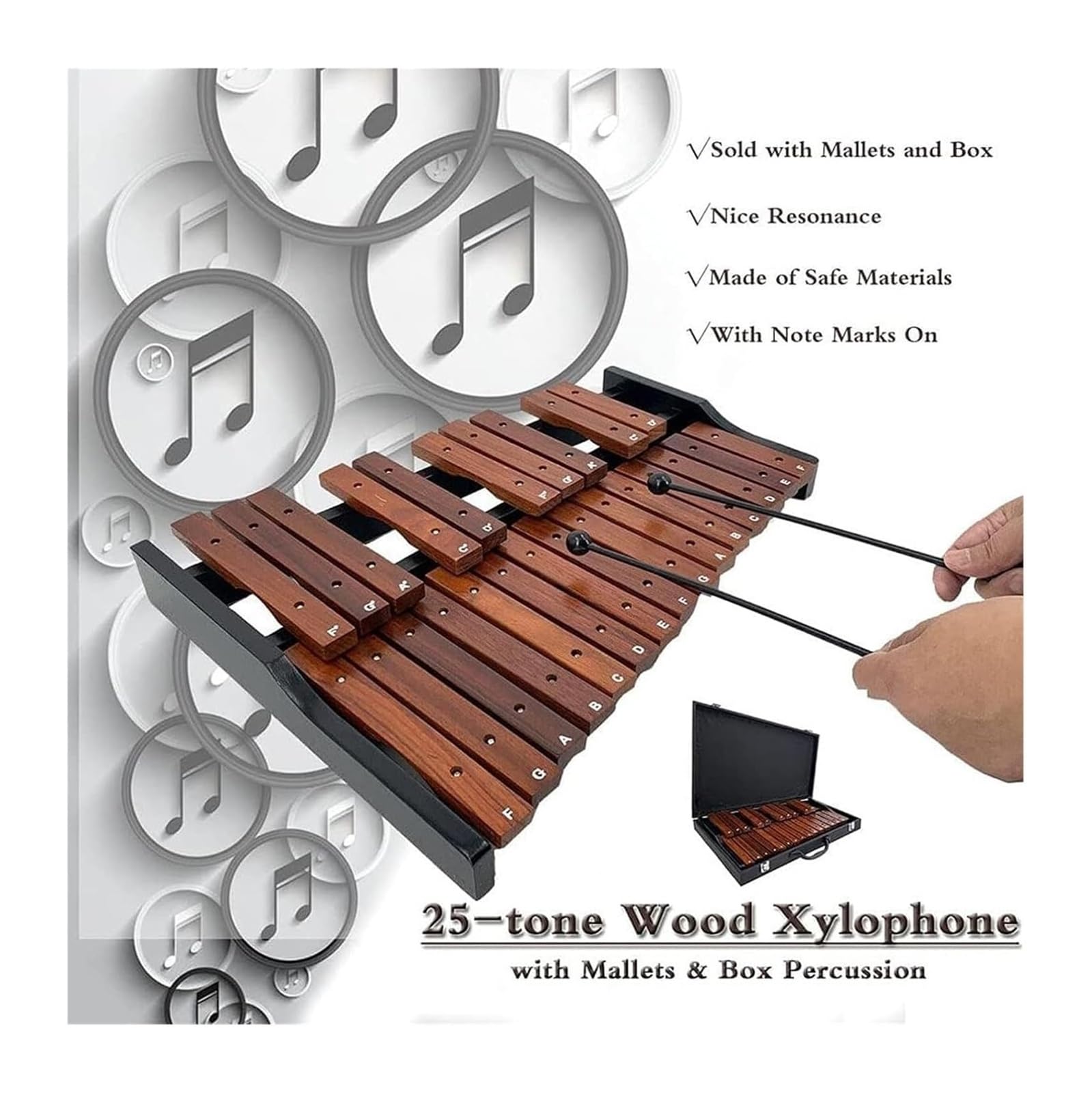 Xilófono profesional 25 teclas de madera percupercuinstrumento Musical educativo regalo de instrumento, con mazos y bolsa de transporte, adulto percubanda de estudiante de la escuela