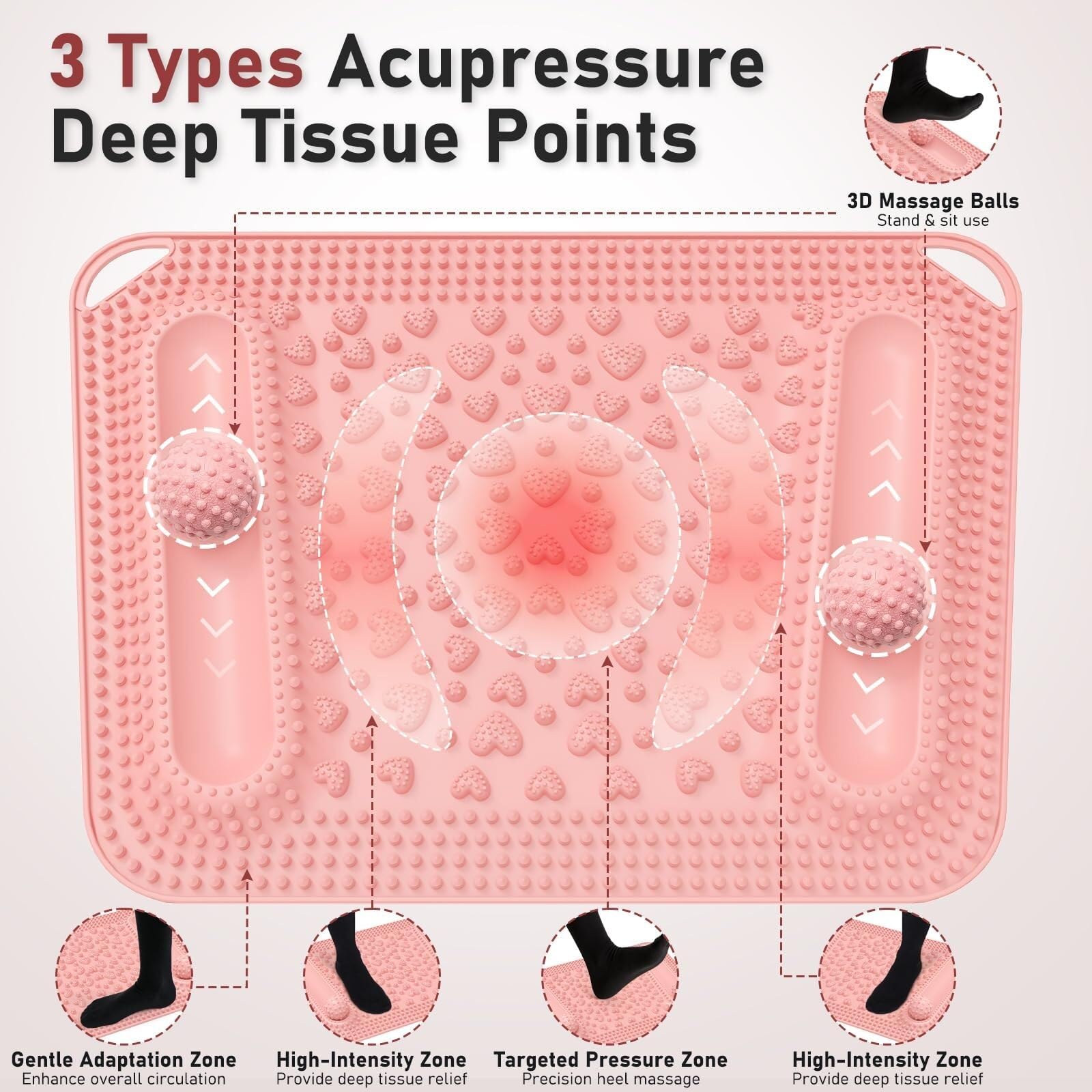 Tapis et balles de massage des pieds, acupression et réflexologie pour stimulation des points de pression des pieds, planche de massage en silicone pour fasciite plantaire, soulagement de la douleur