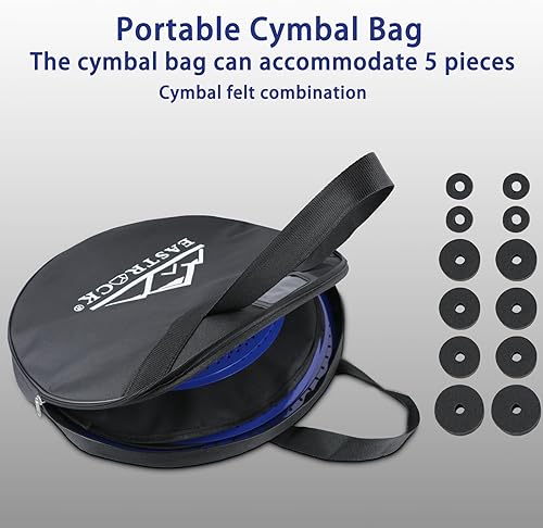 Miniatura 27 de EASTROCK Paquete de platillos dorados de bajo volumen, 5 piezas (14 "Hi-hat+16" Crash+18" Crash+20"Ride) con bolsa de platillos y fieltros