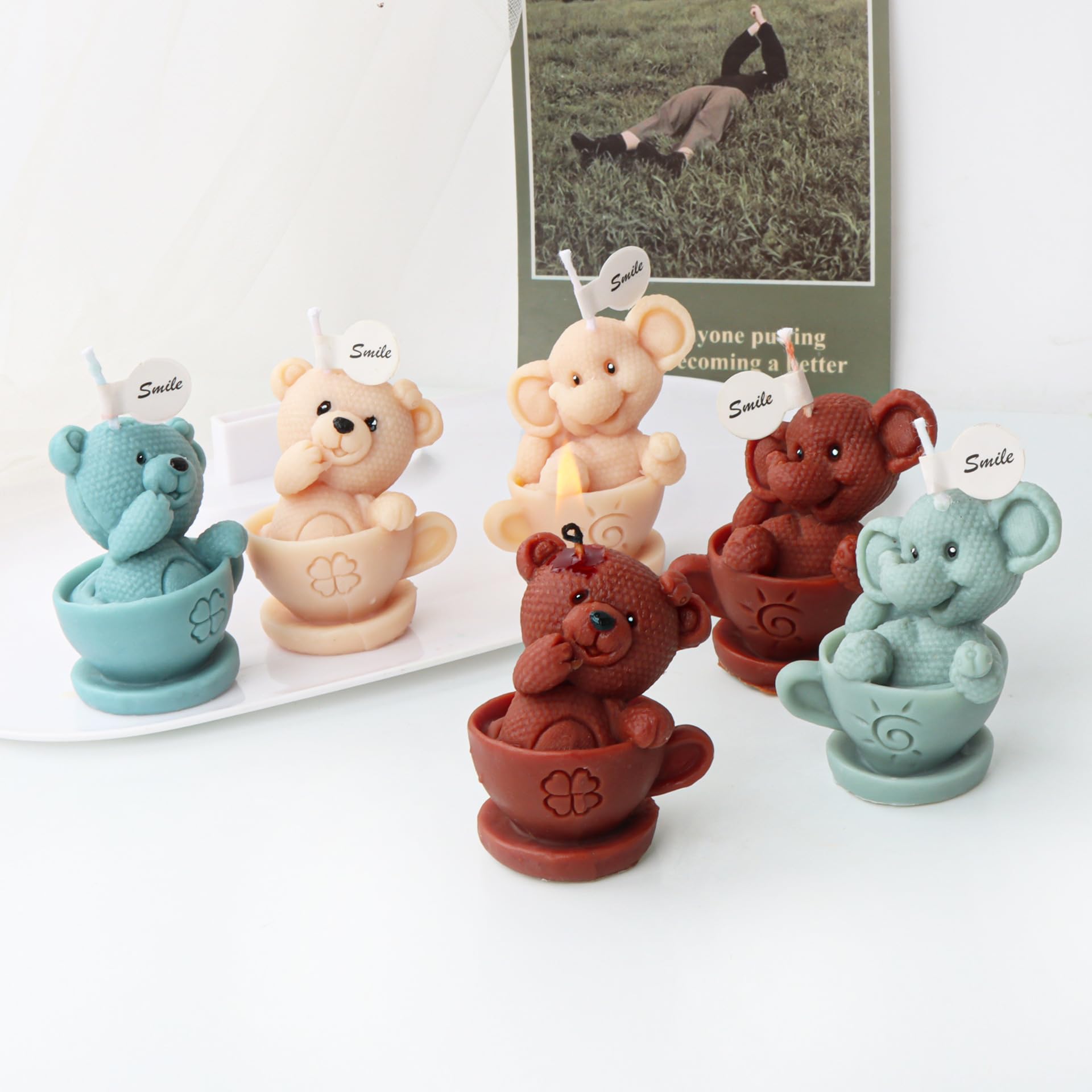 Xidmold 2 pezzi tazza elefante orso candela stampo 3D animale elefante orso stampo in silicone per fondente, cera di soia, sapone, gesso, resina epossidica, artigianato