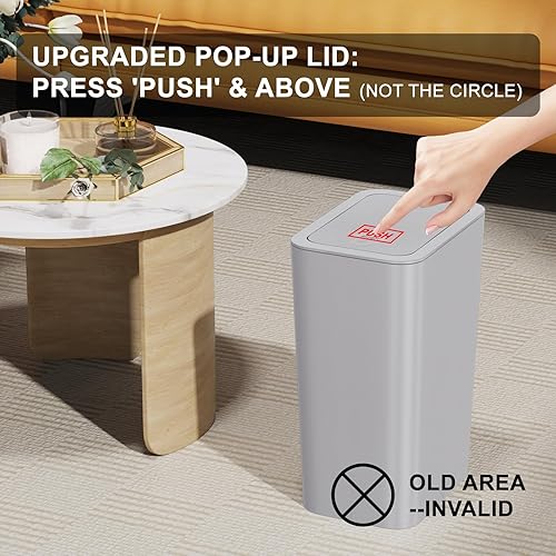 Miniatura 5 de N. NETDOT Paquete de 3 cubos de basura pequeños de 10 litros2.6 galones con tapa, cubo de basura para baño con tapa desplegable, cesta de basura