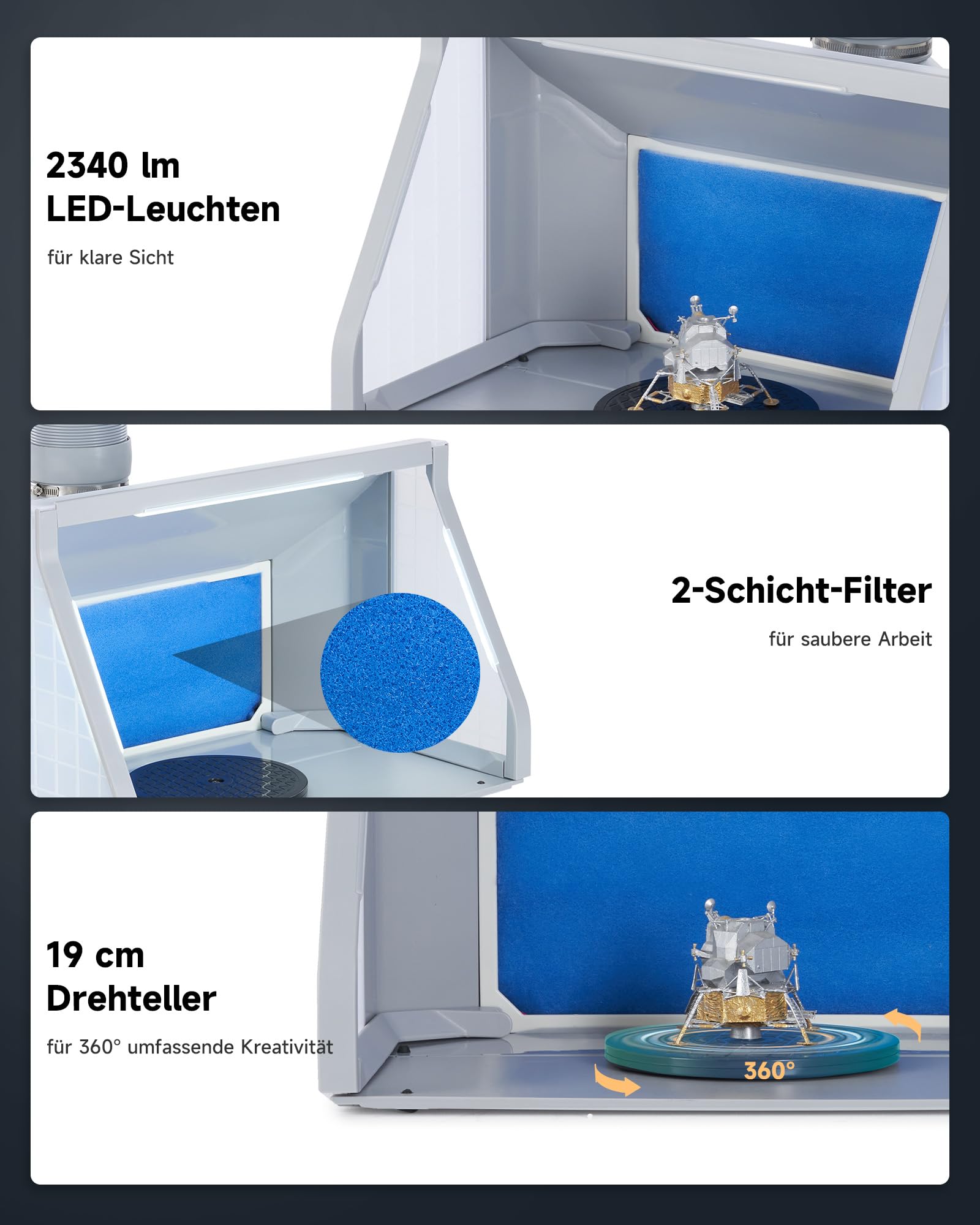 CO-Z Airbrush Kabine Absauganlage 4m³/min Klappbare Lackierkabine Doppellüfter LED-Leuchten 19cm Drehteller 1,7m Entlüftungsschlauch