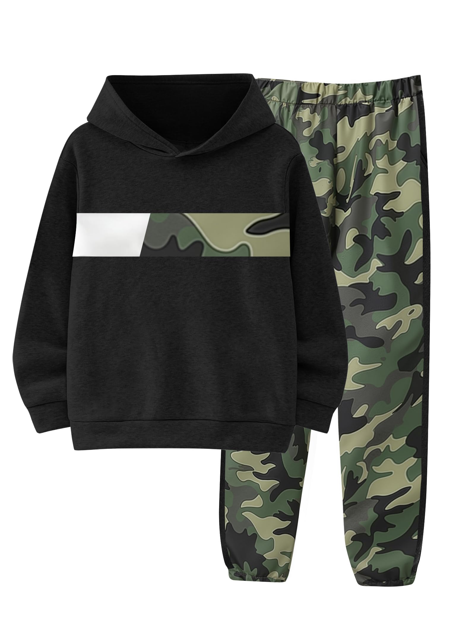 Boys Clothes Boy Outfits 2-Piece Long Sleeve Hoodie and Camouflage Pants Boys Fall Winter Clothes for 6-16 Years