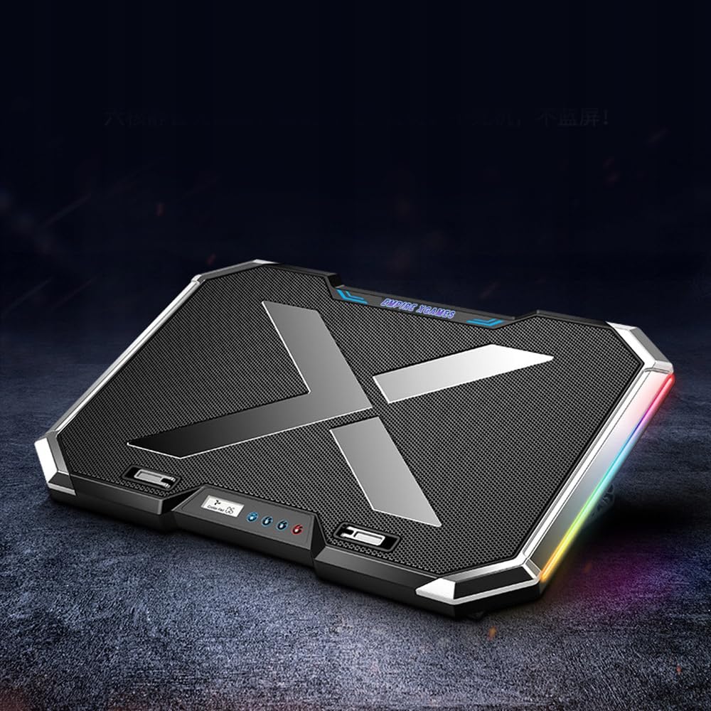 Q8 RGB LED PC Portable Refroidisseur avec 6 Ventilateurs - Support Ordinateur Portable jusqu'à 18 Pouces - Inclinaison 0-32° - Écran LCD - Fonctionnement Silencieux Environ 25dB - Alimenté par USB