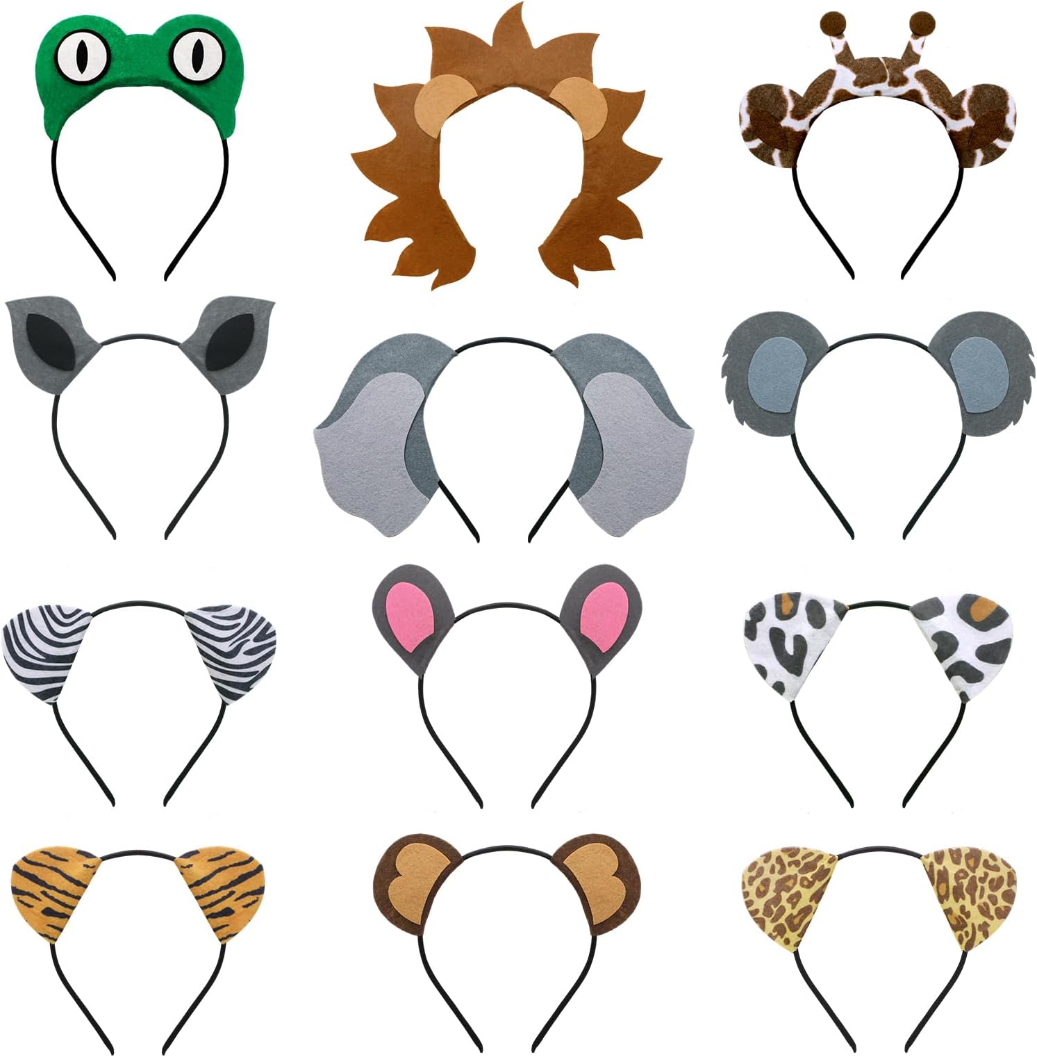 CiyvoLyeen 12Pcs Jungle Animal Headbands Safari Party Favor for Kids Adult