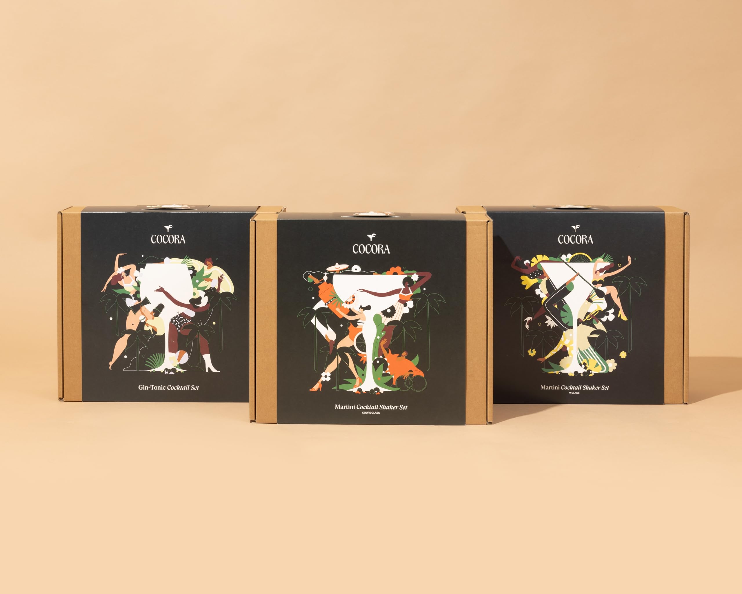 Cocora Set Martini | Set à Cocktail de 8 pièces | Shaker à Cocktail en Acier Inoxydable | Verres à Martini Coupés | Kit Barman | Livre de Cocktails (10+ Recettes) | Emballage Cadeau de Luxe (Argent)