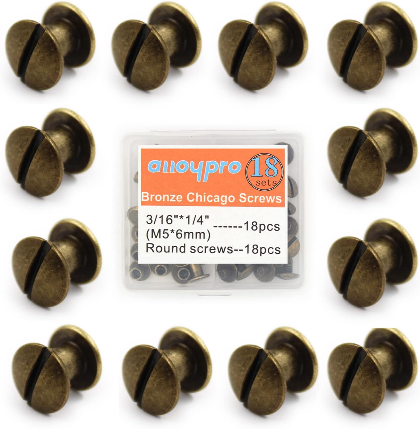 36 Pcs Bronze Round Metal Chicago Binding Screws Assorted Kit Nail Rivet Chicago Button DIY Leather Decoration Bookbinding Round Flat Head Stud Screw M5x6mm