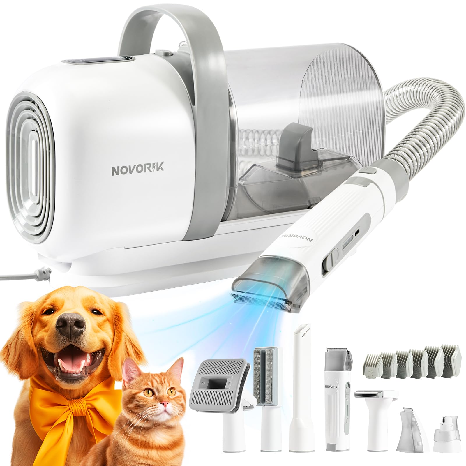 novorik Dog Grooming Kit, Pet Grooming Vacuum & Dog Clippers & Dog Brush for Shedding with Vacuum Grooming Tools