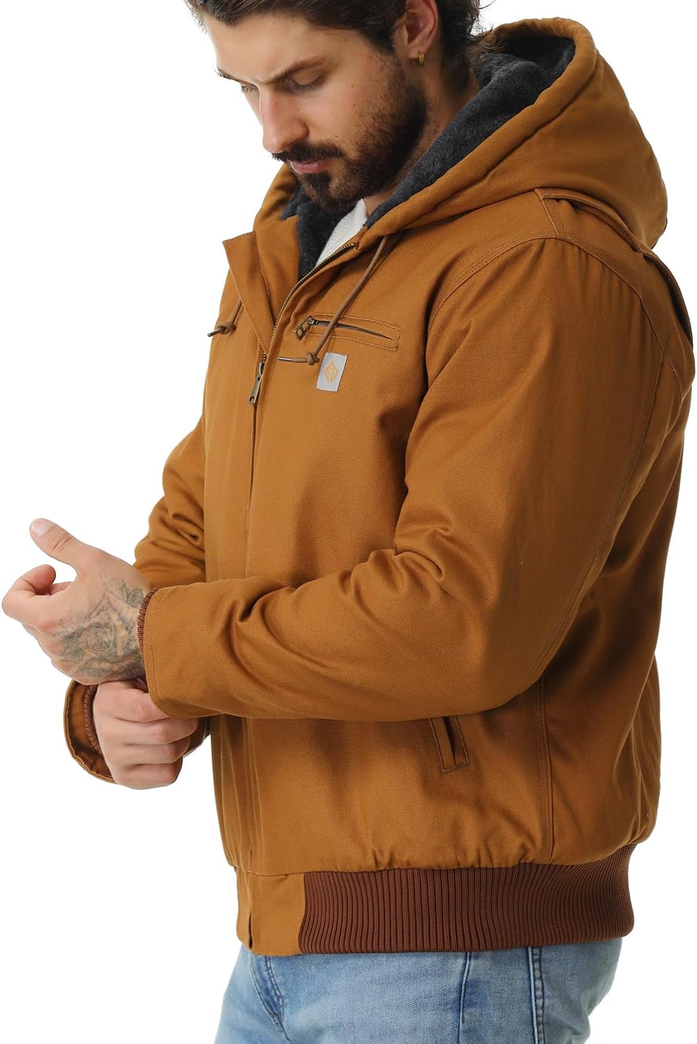 Men's Work Coat Washed Duck Fleece Lined Waterproof Workwear Fit Relaxed Winter Hooded Active Jacket - Image 5
