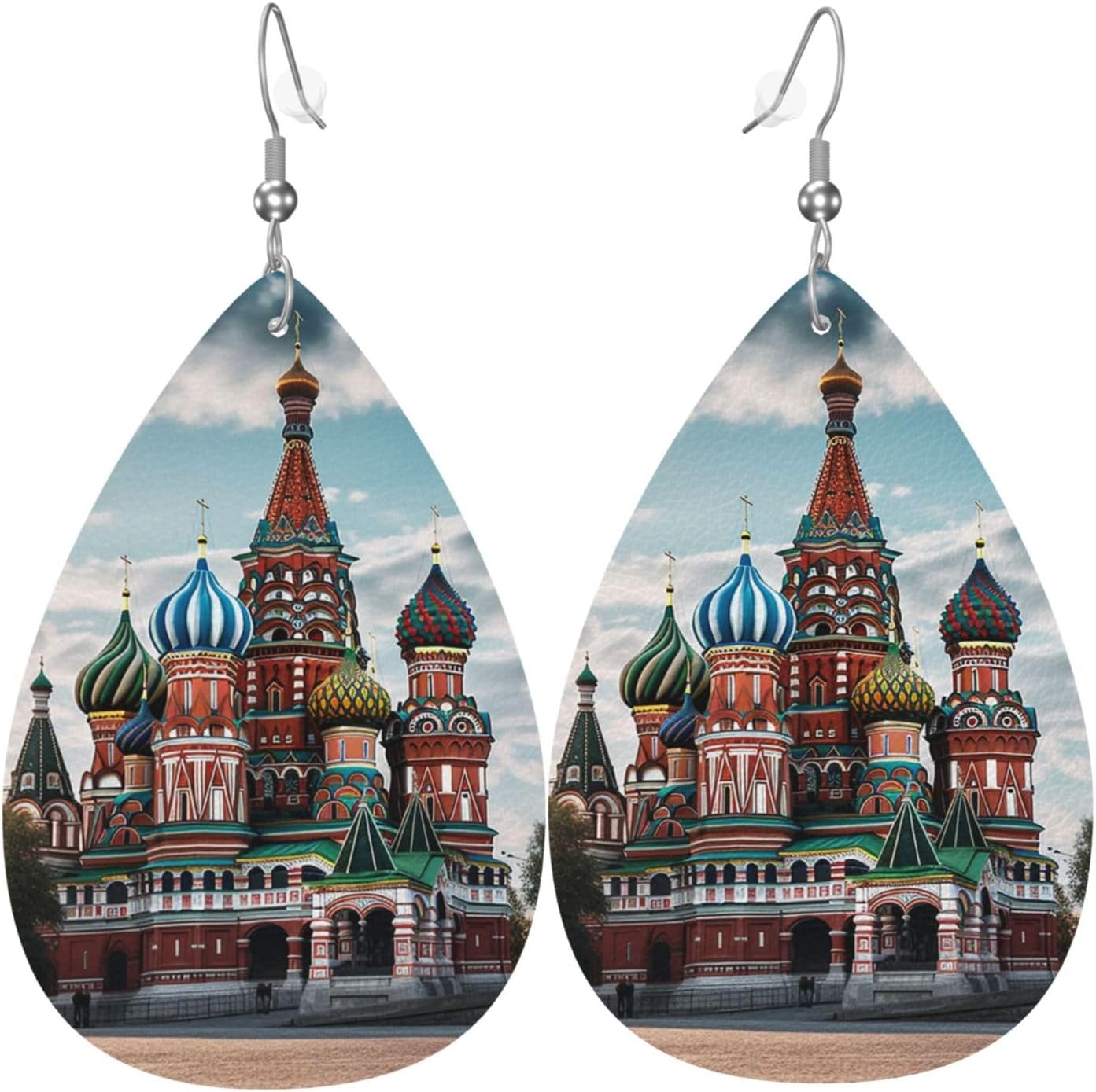 St Basil Cathedral Red Square In Moscow Leather Earrings Dangle Drop Earring Lightweight Teardrop Earrings Vintage Bohemian Earring for Women Christmas Birthday Gift Fashion Jewelry