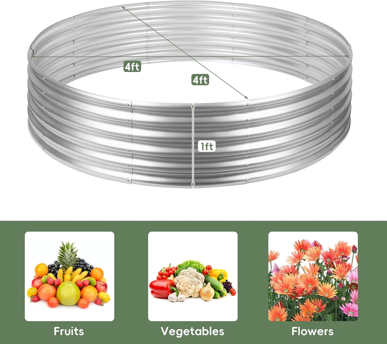 4×4 Round Raised Garden Bed Outdoor Fire Pit Ring Metal Garden Bed for Gardening，Planter Boxes Flower Bed Galvanized Tub Above Ground Garden Beds for Vegetables