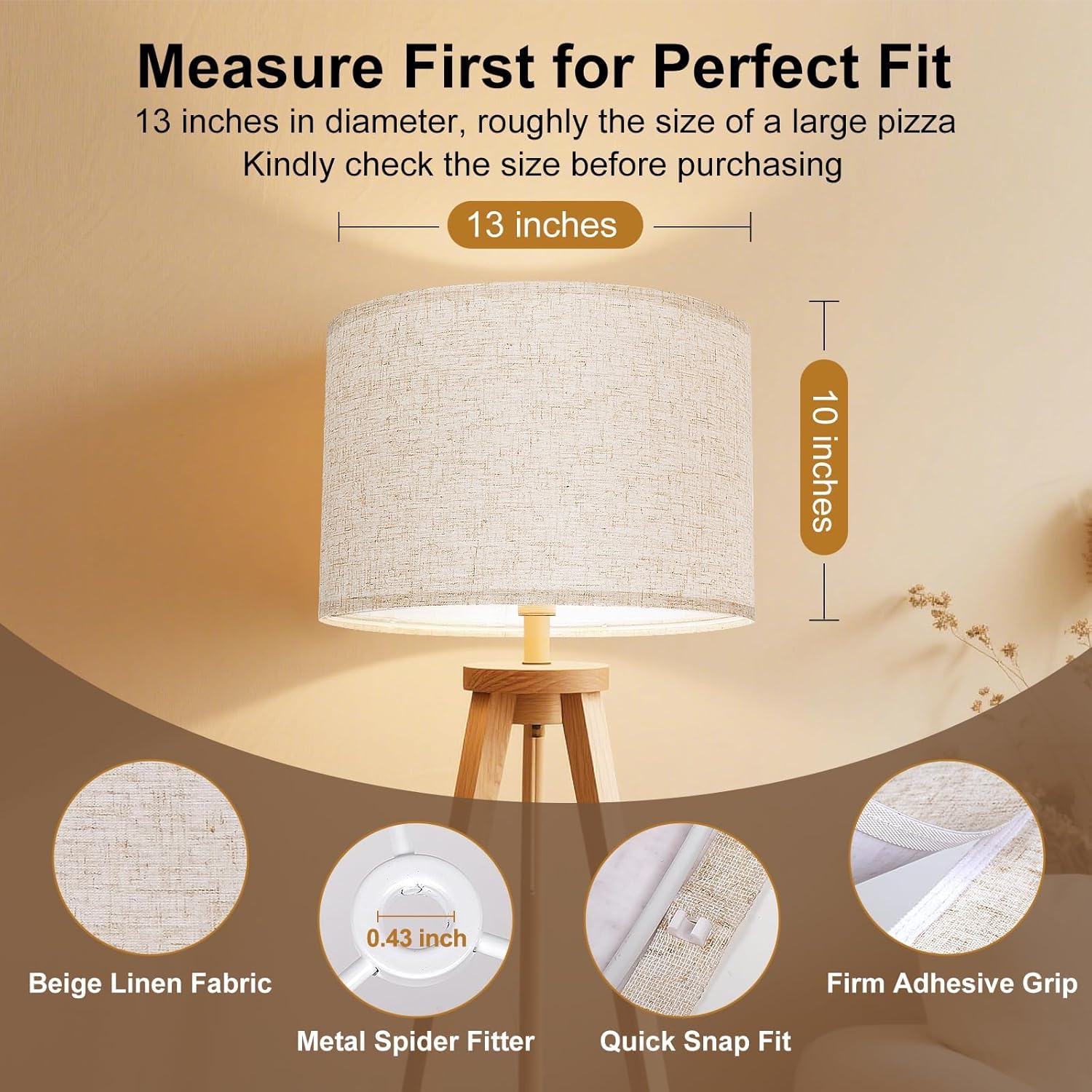 Lamp Shades Set of 2, Beige Linen Lampshade, 13" Top X 13" Bottom X 10" High, Easy Assembly, Modern Minimalist Drum Lamp Shades for Table Lamps Floor Lamps, Create Soft Calming Ambiance