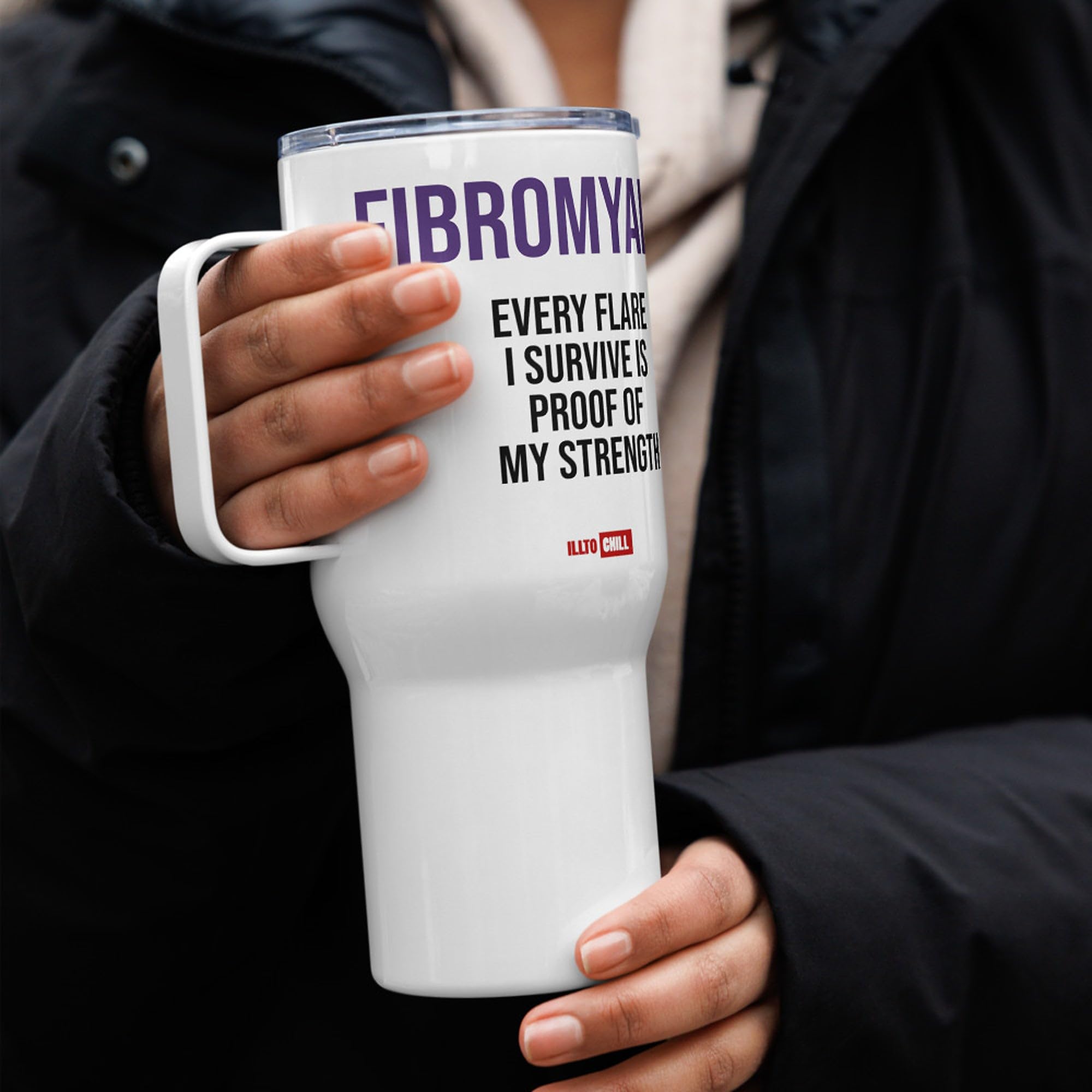 Taza de Viaje Fibromialgia con Asa, Regalo para Adultos Fibro