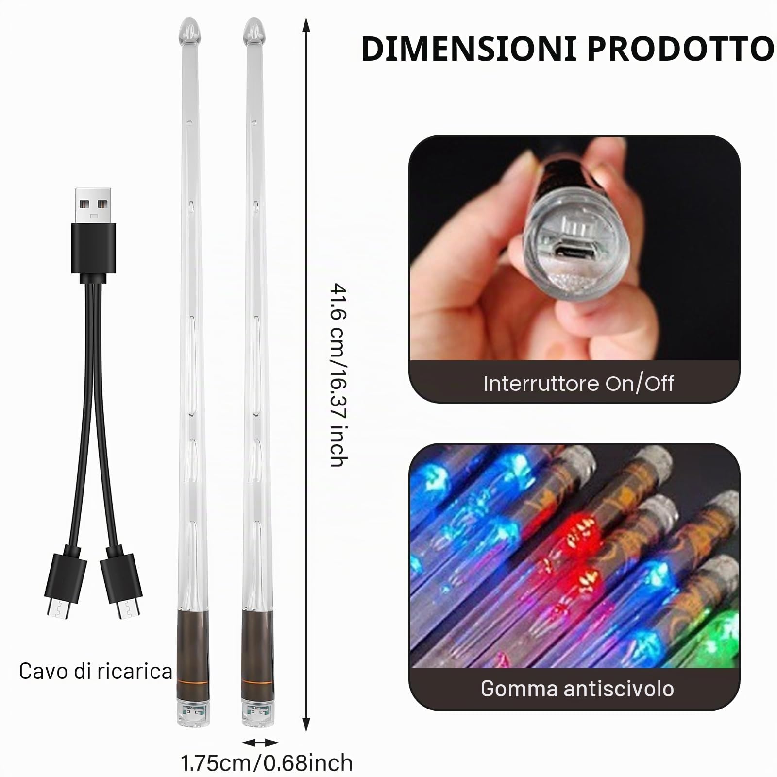 Bacchette Batteria Luminose Led Ricaricabili, 13 Colori Bacchette Per Batteria, Bacchette Per Batteria Cambiacolore Per Festa Eventi Notturni