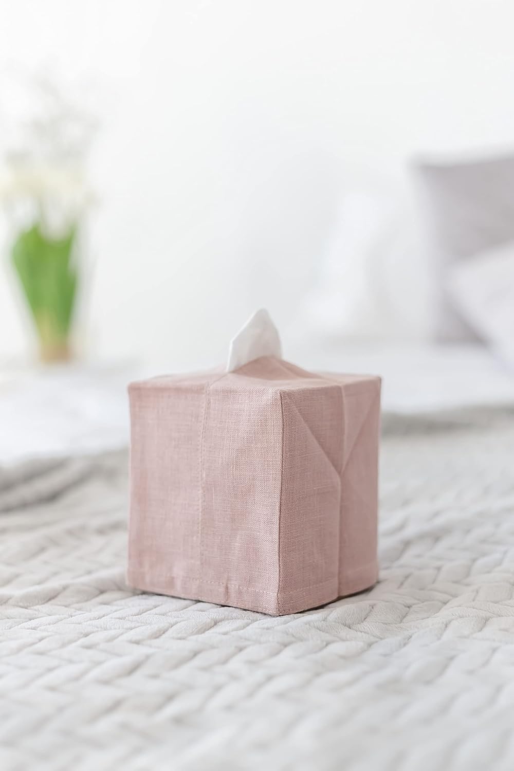 Linen Tissue Box Cover. Square Tissue Box Holder for Bathroom and Office. Coffee Table Decor. (Dusty Pink)