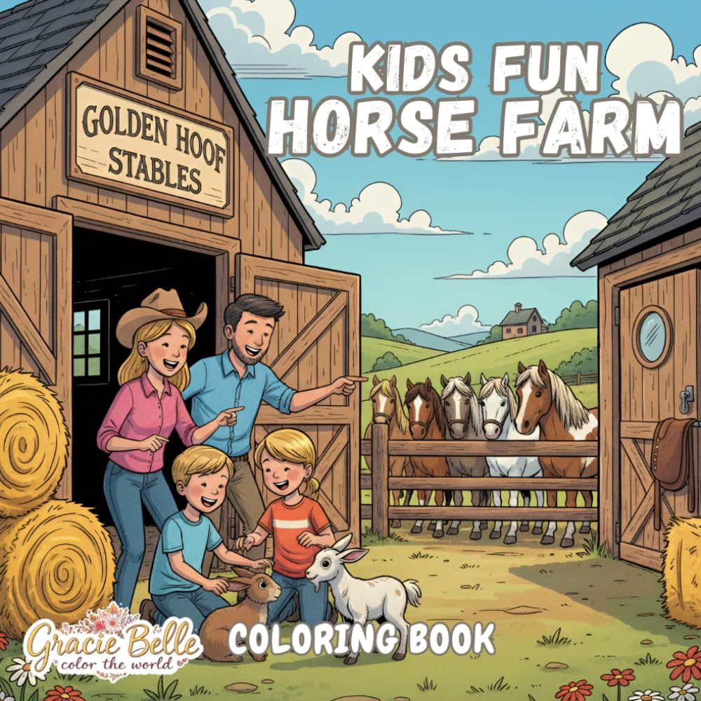 Kids Fun Horse Farm Coloring Book: Heartwarming Horse Farm Adventures for Children to Color