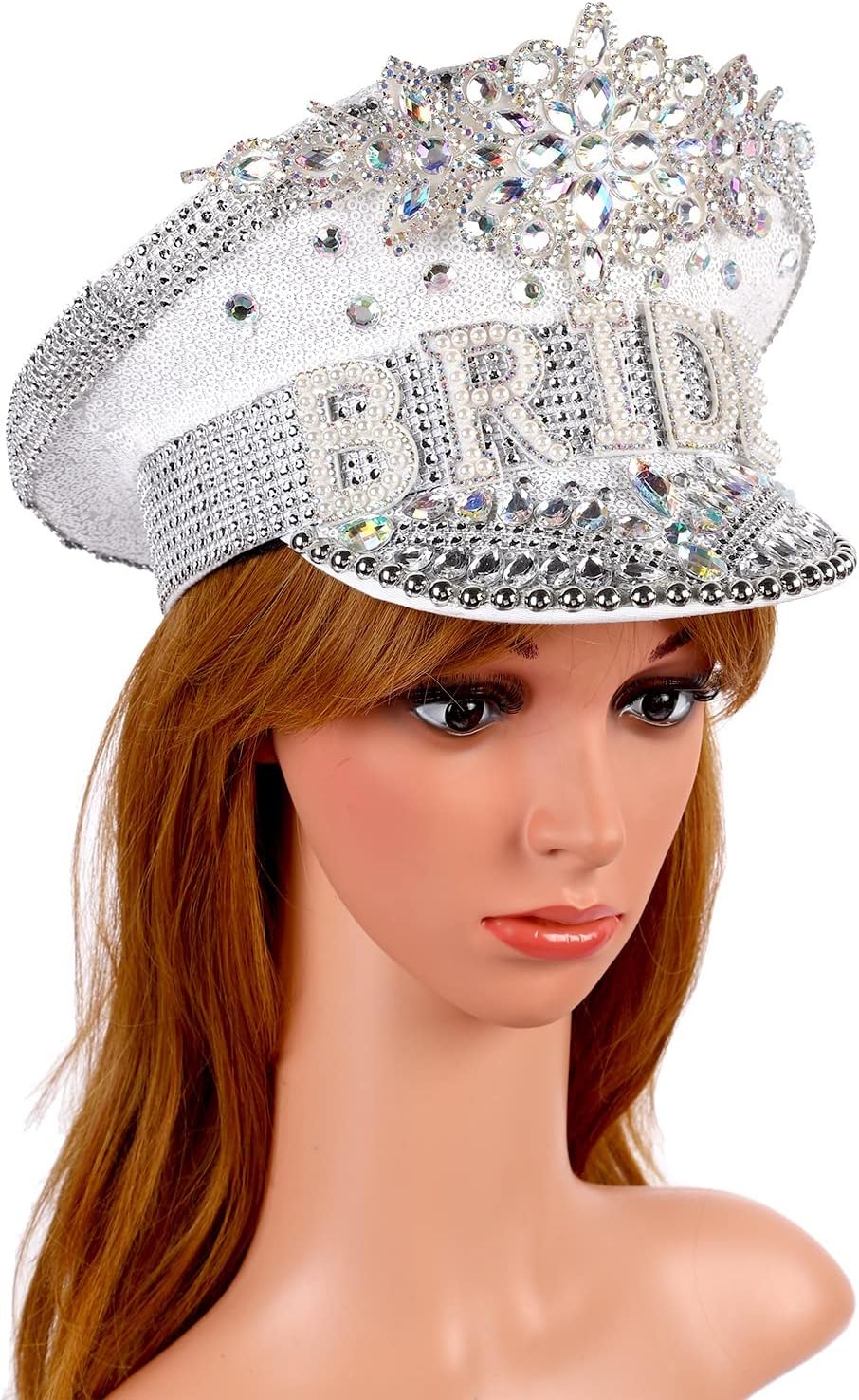 Handmade Novelty Bright Glitter Bride Hat Diamond Sequin Bride Captain Hat for Bachelorette Hen Party (Color : B1, Size : Medium)