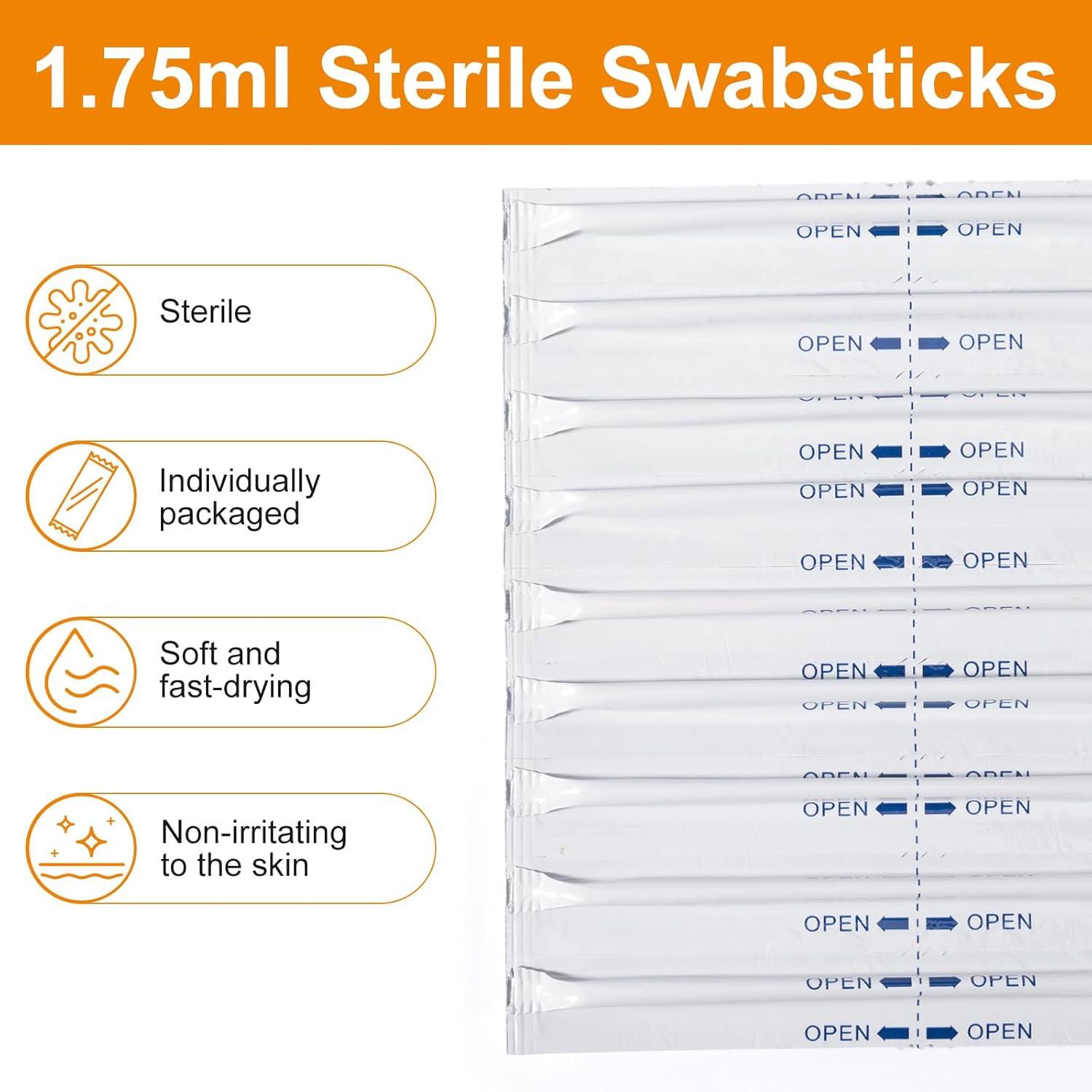 1.75ml Sterile Swabsticks with Chlorhexidine & Isopropyl Alc (Box of 48), Pre-Saturated for Skin Preparation, Injections & Wound Care, Individually Sealed
