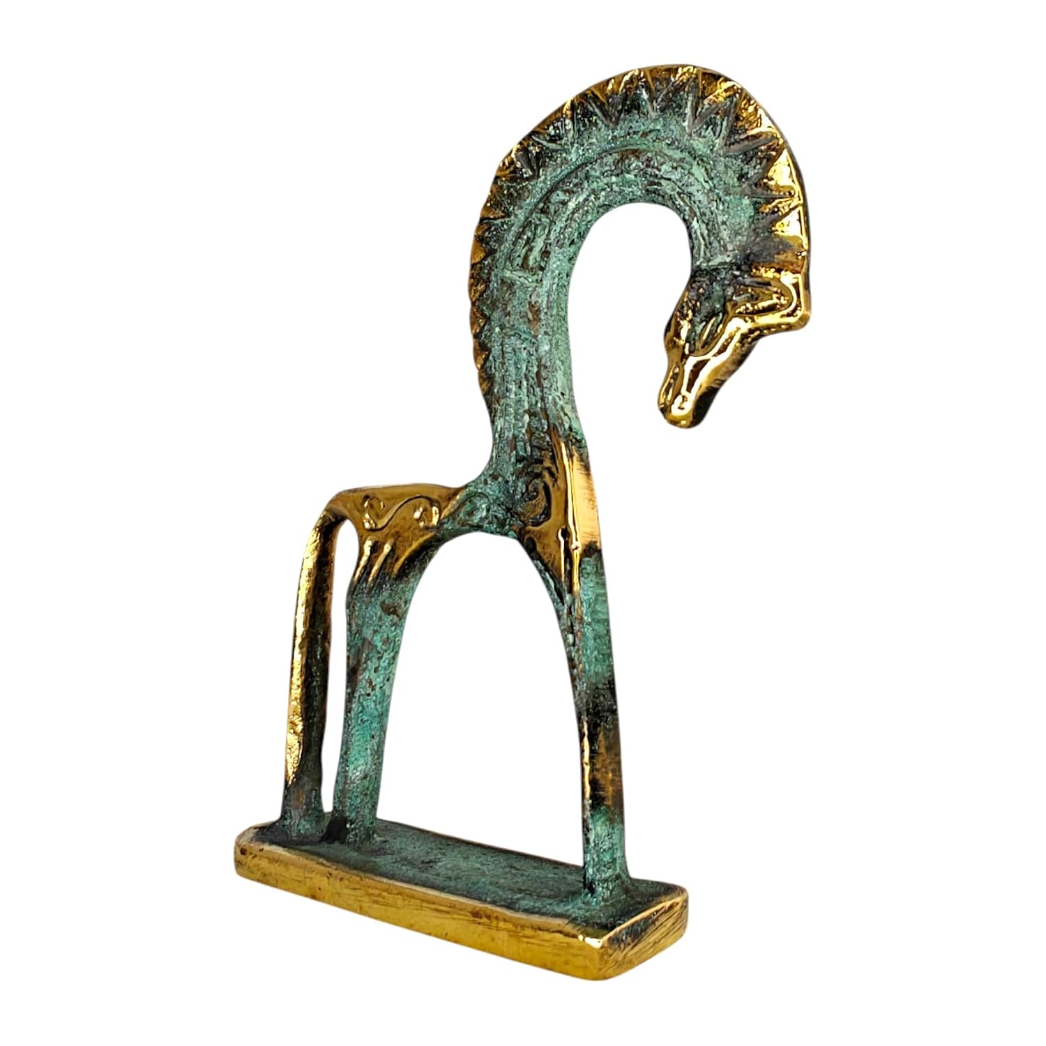 Iconsgr Ancient Greek Bronze Museum Statue Replica of Horse from Geometric Era – Handmade Oxidized Green & Gold – 4.3x3.5 in / 11x9 cm (126) - Image 2