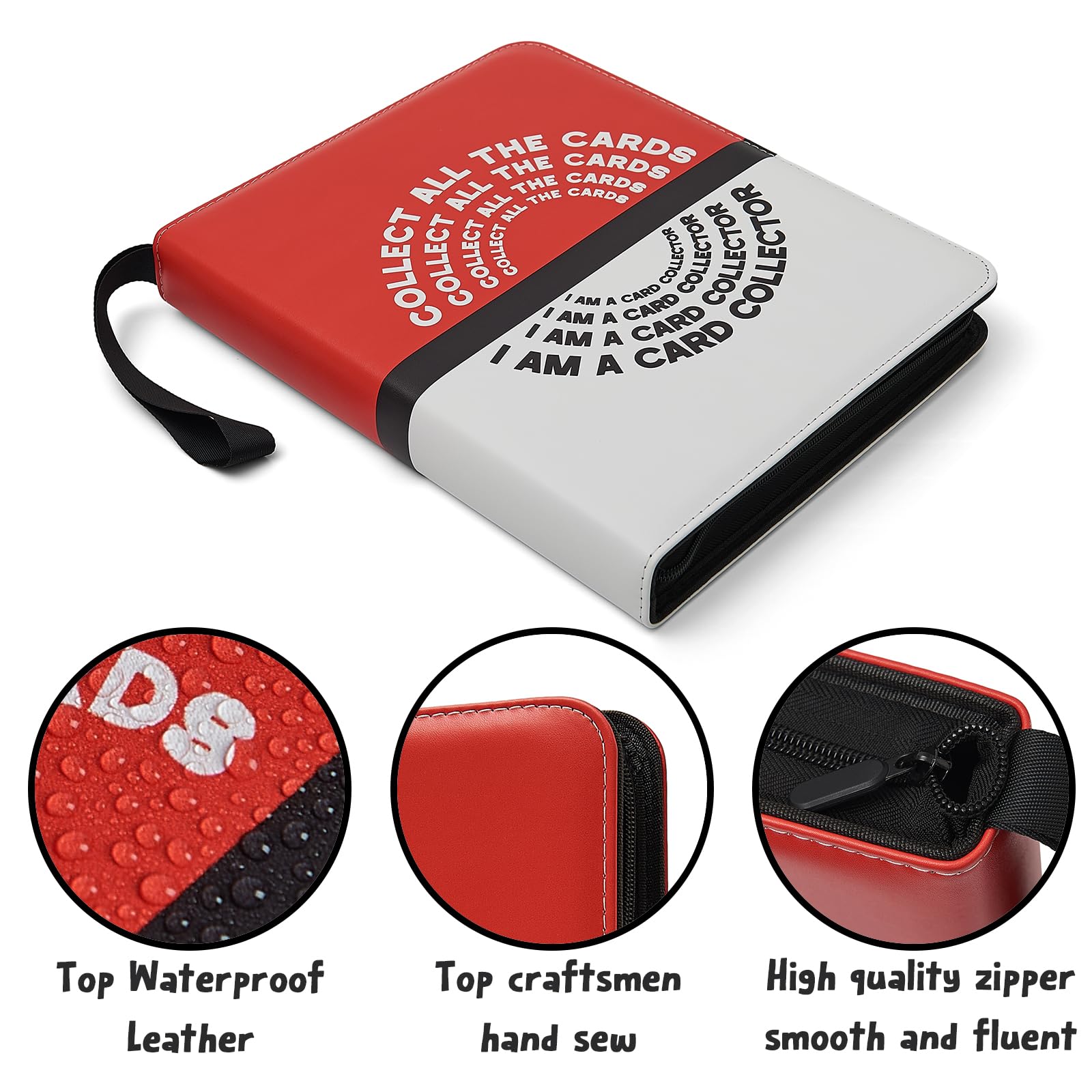 Trading Card Binder with 4 Pocket Pages, Top Loading 400 Pockets card collection Albums 3 rings card sleeves binder sheets (Red, 400 Pockets)