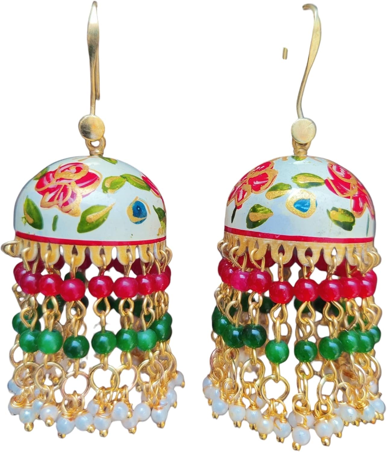 Meenakari Hand-Painted Floral Jhumka Earrings for Women – Traditional Indian Jhumki Earring Set – Ethnic Jewelry Gift for Birthday, Wedding, Festivals & Special Occasions