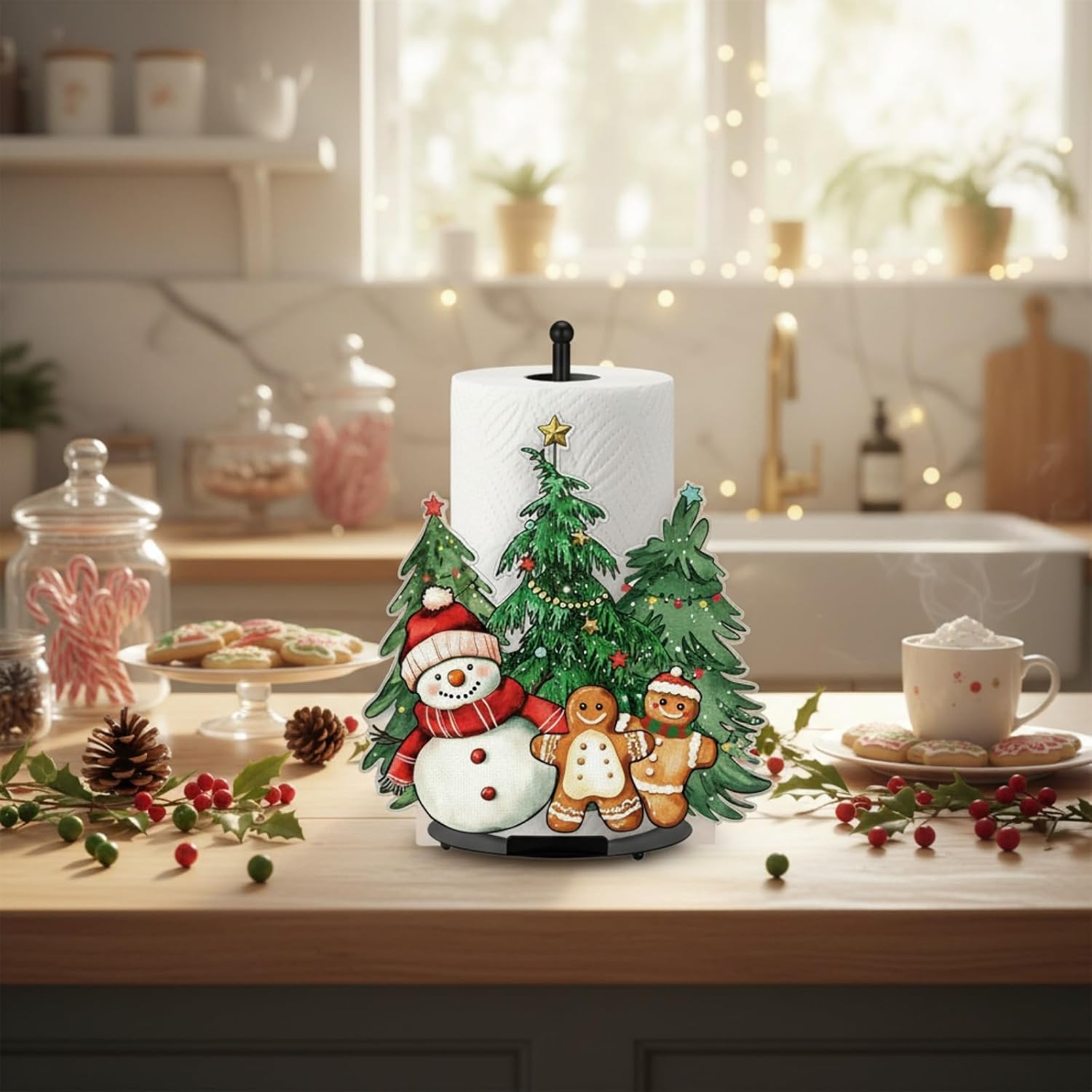 Christmas Paper Towel Holder Acrylic Snowman Kitchen Decor with Base image 2