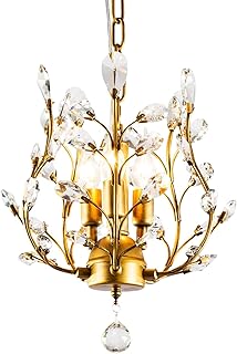 Garwarm 3-Light Crystal Chandeliers,Ceiling Lights,Crystal Pendant Lighting,Ceiling Light Fixtures for Living Room Dining Room Bedroom Restaurant Porch(Gold)