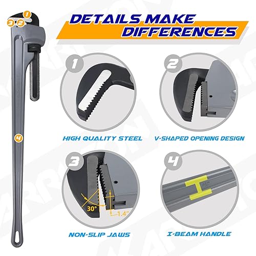 Miniatura 37 de Llave de tubo de aluminio de 10 pulgadas, 1-5/8 pulgadas/1.614 in ajustable Cr-Mo apertura de mandíbula llaves de fontanería de mango recto
