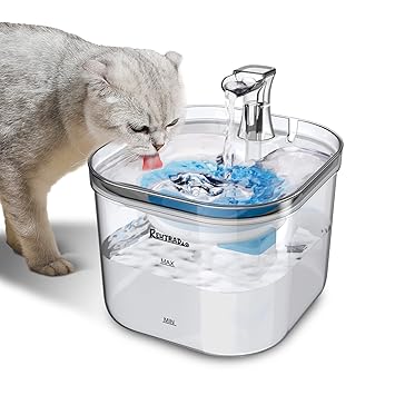 REHTRAD Cat Water Fountain,2L Pet Water Fountain,Transparent Automatic Cat Fountain Water Bowl with Waterer Filter