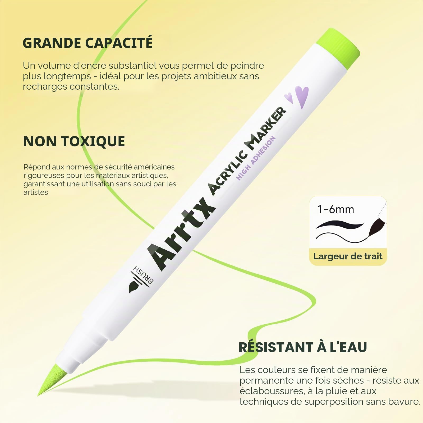 Arrtx Marqueurs acryliques 60 C, couleurs scéniques, pointe pinceau, encre à base d'eau, stylos de peinture résistants à l'eau, marqueurs d'art pour peinture sur roche, pierre, bois, céramique, toile