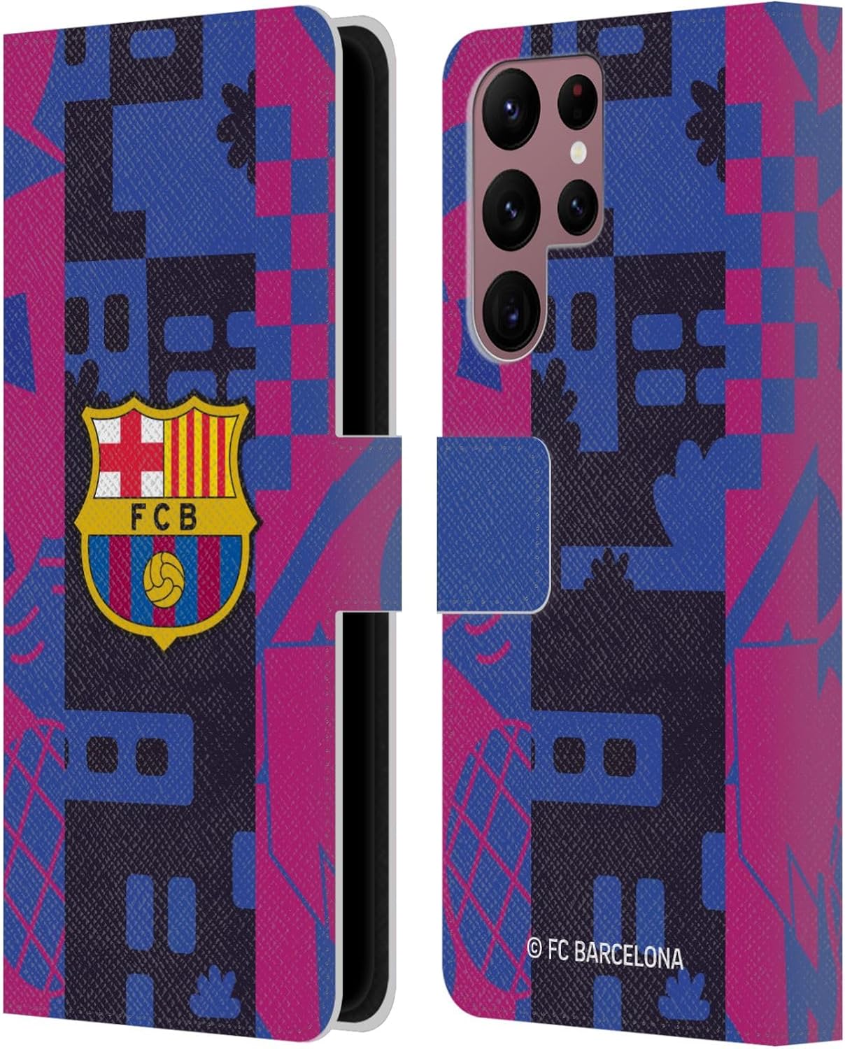Head Case Designs Officially Licensed FC Barcelona Third 2021/22 Crest KIT Leather Wallet Case Compatible with Samsung Galaxy S22 Ultra 5G
