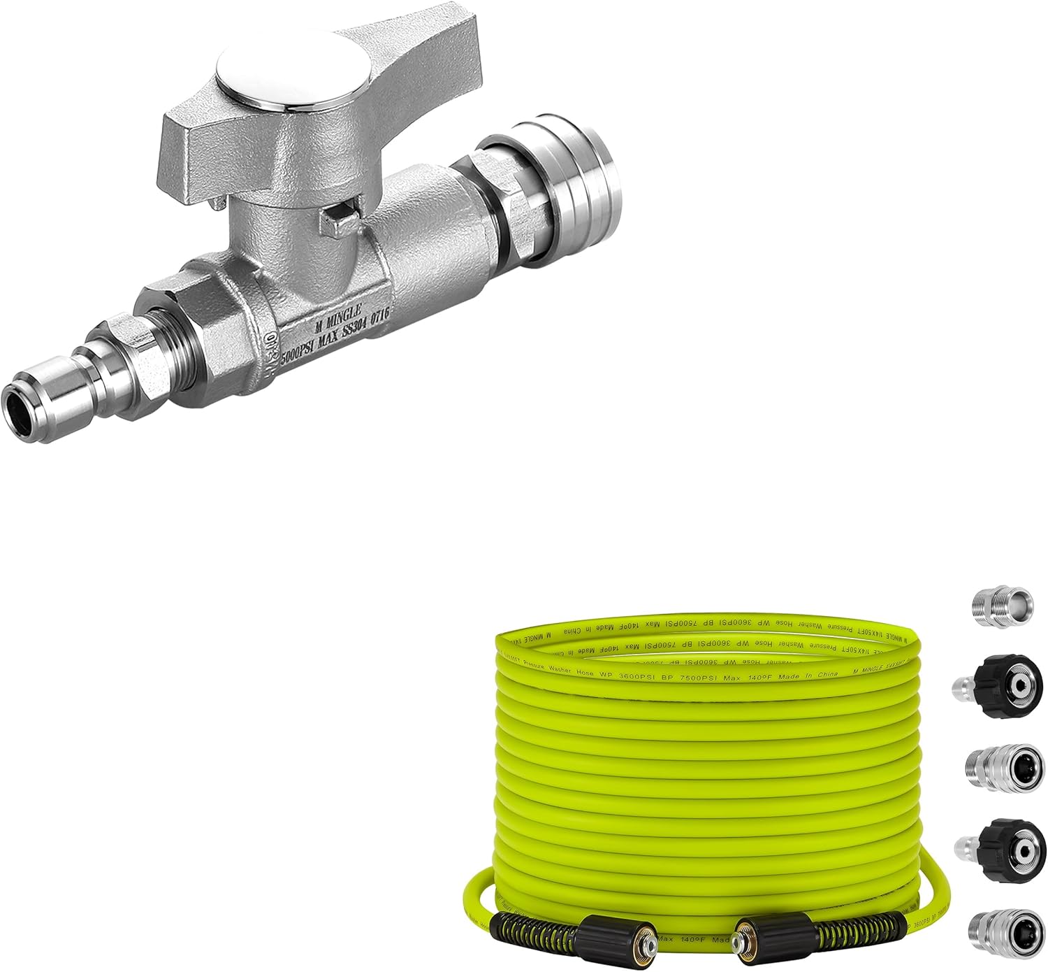 M MINGLE Ball Valve Pressure Washer, Pressure Washer Hose 50 FT x 1/4"