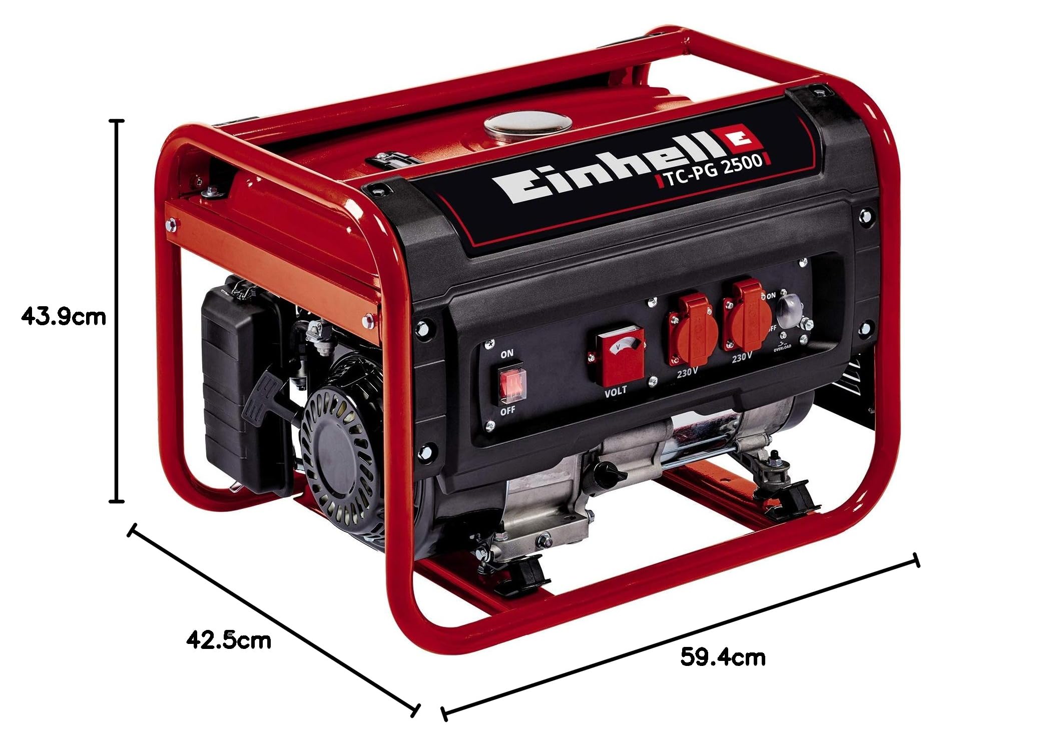 Einhell TC-PG 2500 Generatore di corrente (benzina, motore 4 tempi, max 2.400 W, 2 prese da 230 V, serbatoio 15l, incl. voltmetro, funzione AVR)