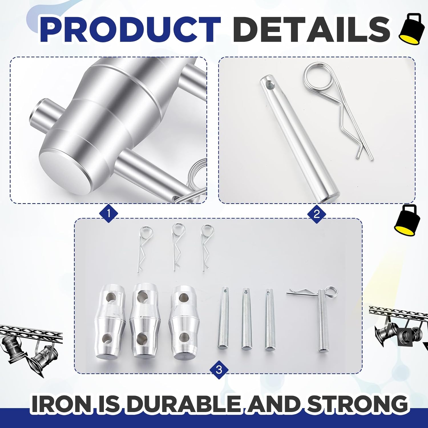 Blulu 8 Pack Double Ended Conical Coupler with Clips Pin Truss Clamp DJ Stage Lighting Truss Pipe Connector Trusses Parts Stage Lighting Accessories Fit F34 F33 Pipe 50mm