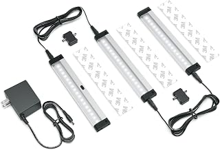 EShine Hand Wave Activated Under Cabinet LED Lighting Kit, Dimmable, 3-Pack 7 in - Touchless Dimming Control, Black Under Counter Lights for Kitchen, Garage, Office, Desk - Cool White (6000K)