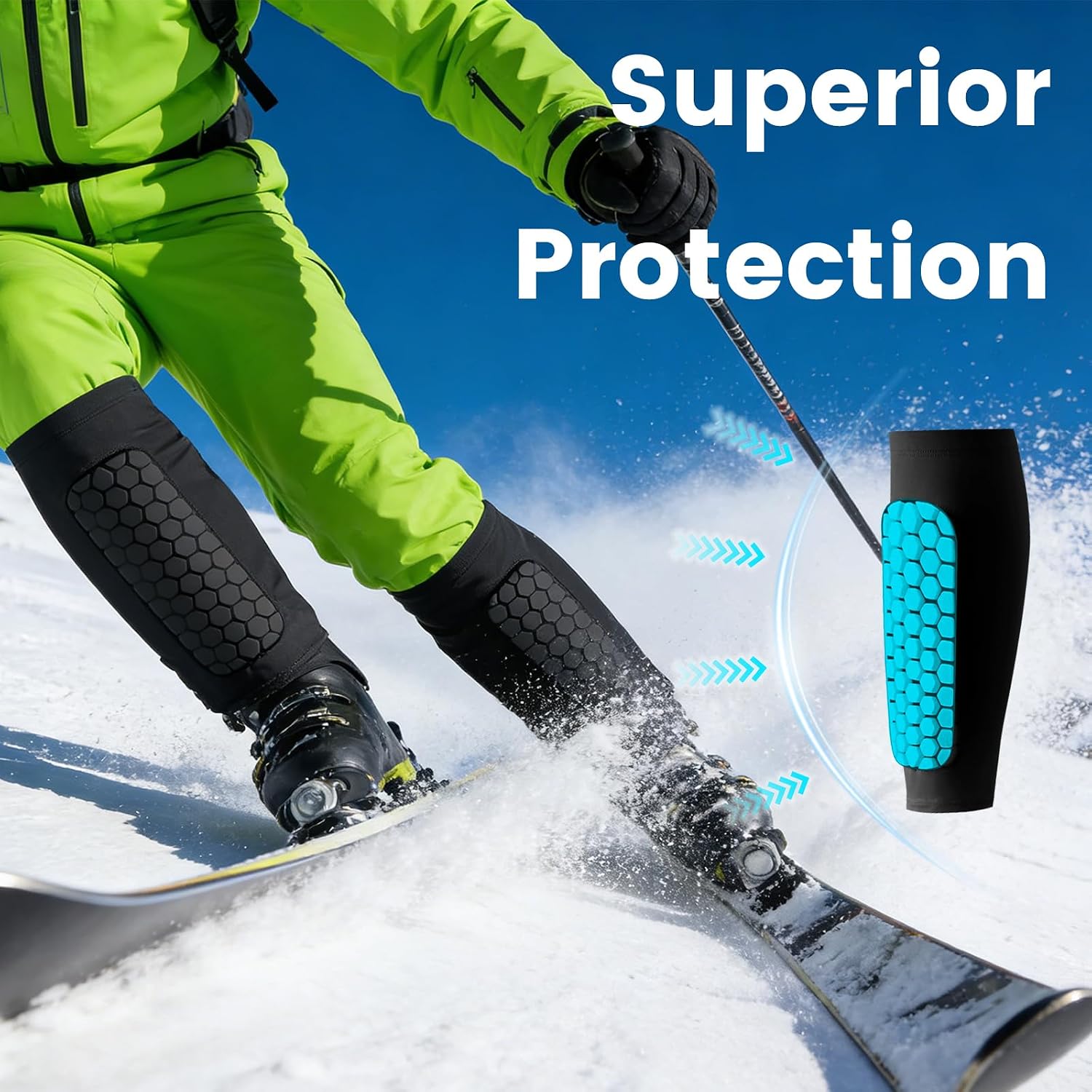 Soccer Shin Guards Ski Guards Gel Pads Shin Defender Shin Guards for Kids Youth Adult, Calf Compression Sleeve with Honeycomb Pads for Football & Skiing image 5
