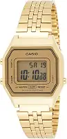 Relógio feminino retrô digital dourado tamanho médio LA-680WGA-9DF, Preto, Vestido