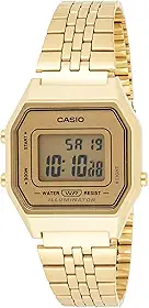 Relógio feminino retrô digital dourado tamanho médio LA-680WGA-9DF, Preto, Vestido