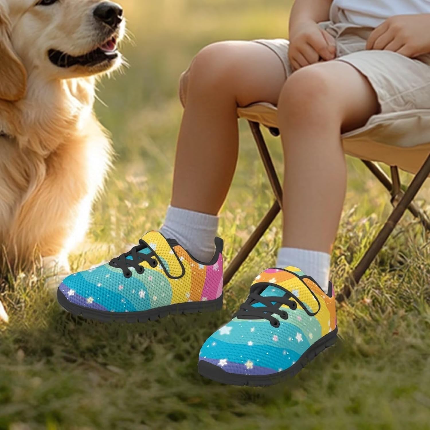 Girls Athletic Shoes with Hook and Loop Cute Print Breathable Mesh Tennis for Little Kid/Big Kid US 10.5-2.5