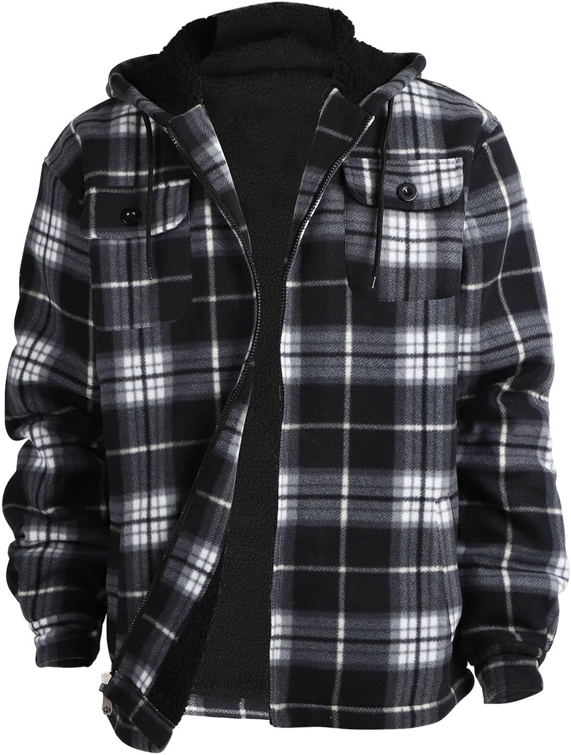 Gary Com Men's Flannel Plaid Jacket for Winter,Heavyweight Sherpa Lined Hoodie Zip Up Coat with Pockets