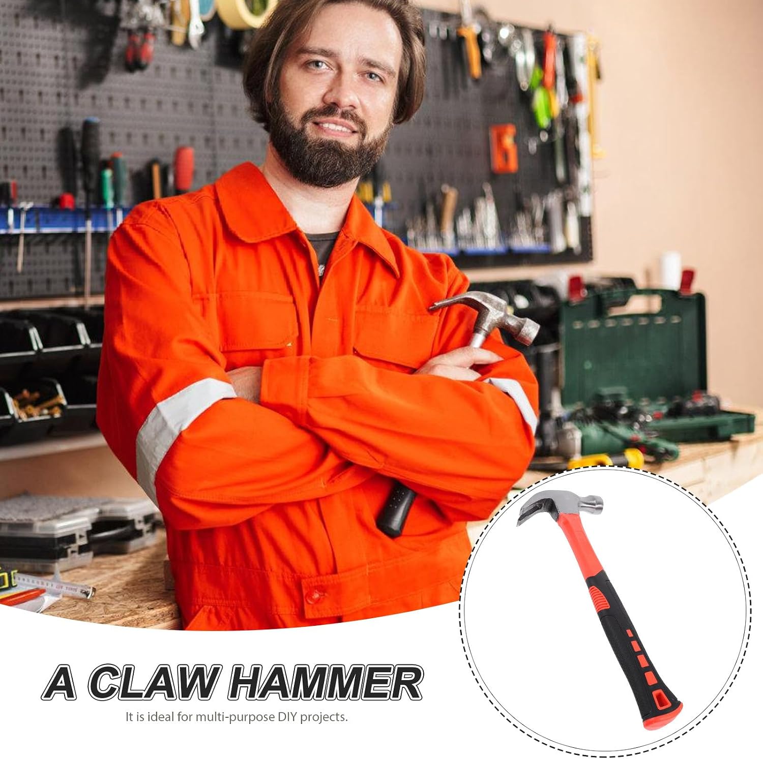 SAFIGLE Anti-slip Handle Claw Hammer with Insulated Grip, Non-skid Nail Pulling Hammer for Household Repairs, 0.5mm Plastic Coated Straight Claw Hand Tool Random Style