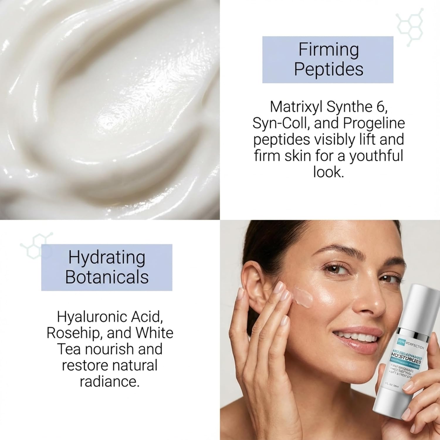 Skin Perfection Advanced Ageless Moisturizer Progeline Cream Skin Firming Age-defying Peptides Anti-aging Matrixyl Synthe 6 Dmae Syn-coll Hyaluronic Acid Tens Up Tightener 1 Oz