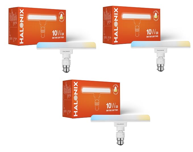 Halonix 10 Watts Trio 3-in-1 color B22d LED bulb Mini tube Light| Color- White, Off White, Yellow | Switch on-Switch off to change color| Pack of 3