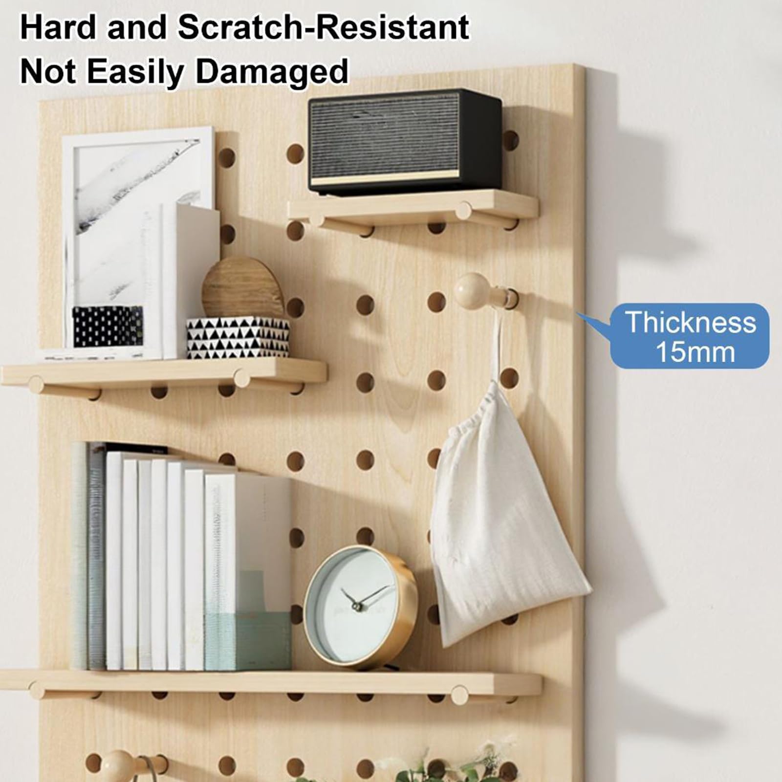 Lochwand-Kombinationsset, Pegboard-Wandorganizer aus Holz für Büro, Wohnzimmer, Schlafzimmer, DIY-Aufbewahrung und Ausstellungstafeln(White)