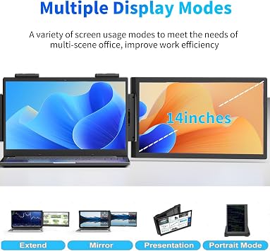 Laptop Triple Screen Extender Monitor Portable 14 inch FHD 1080P IPS Laptop Screen Extender, 3 USB-C Full-featured Plugs for Windows Mac Android Chrome Work with 14”-16” Laptops